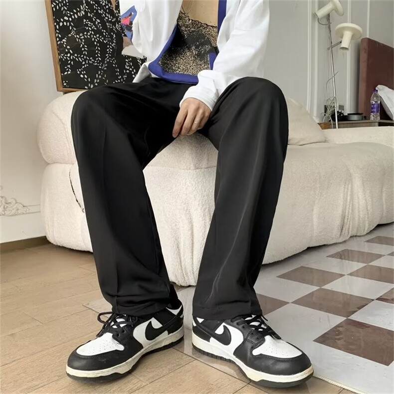 秋季原宿风垂坠感直筒西装裤宽松休闲纯色阔腿拖地长裤K4704-P32,男装休闲裤,星座512-2