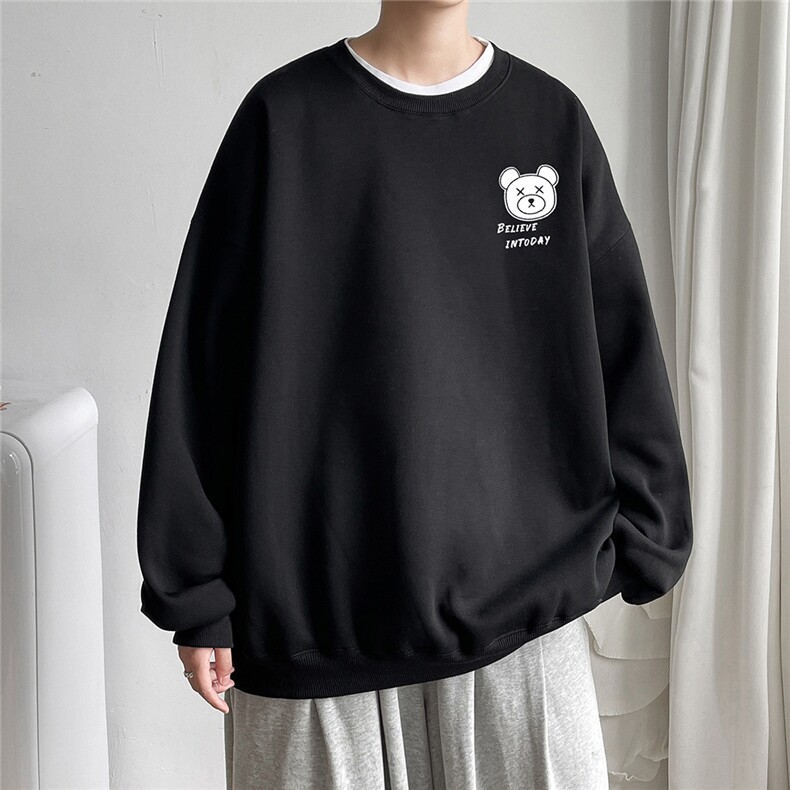 EY07春季新款港风休闲宽松男女卡通小熊印花圆领套头长袖卫衣P30,男装卫衣,电商C306-1