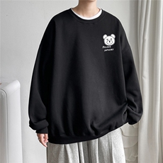 EY07春季新款港风休闲宽松男女卡通小熊印花圆领套头长袖卫衣P30，男装卫衣，电商C306-1