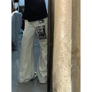 【有货】涂鸦杏色牛仔裤男款修身直筒美式vibe风裤子HT68LL-特P55图片