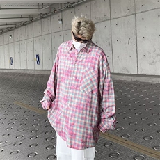 美式撞色炒色工艺格子长袖衬衫男女宽松休闲百搭衬衣CY972-P39，男装衬衫，星座412-3