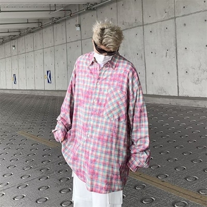 美式撞色炒色工艺格子长袖衬衫男女宽松休闲百搭衬衣CY972-P39图片