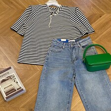 2022夏季新款条纹T恤，女装T恤，Bella(2F)