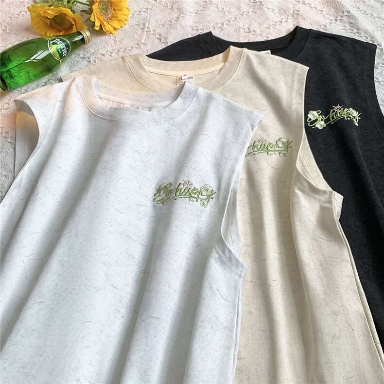 现货主推250克重磅砂洗刺绣天丝棉冰丝坎肩背心T恤JF507特P35控55,男装T恤,电商A422-1
