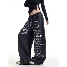 有货。字母弯刀卫裤男女街舞潮牌阔腿裤K6890-P63，男装休闲裤，星座412-3