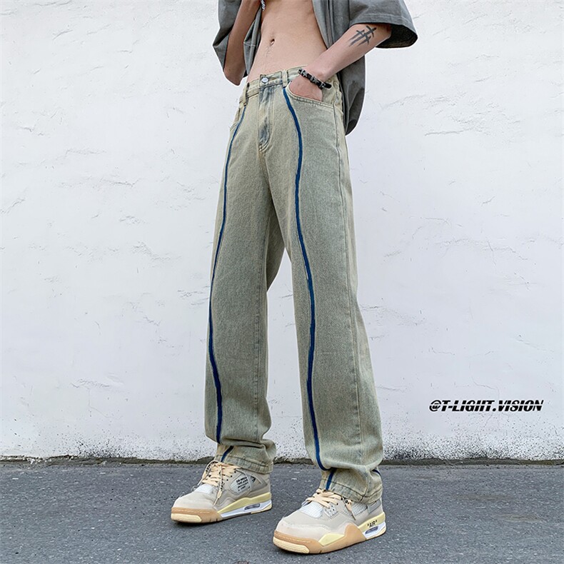 B221美式ins高街暗黑小众毛边破洞直筒牛仔裤LK23104-P65控88,男装牛仔裤,电商B221