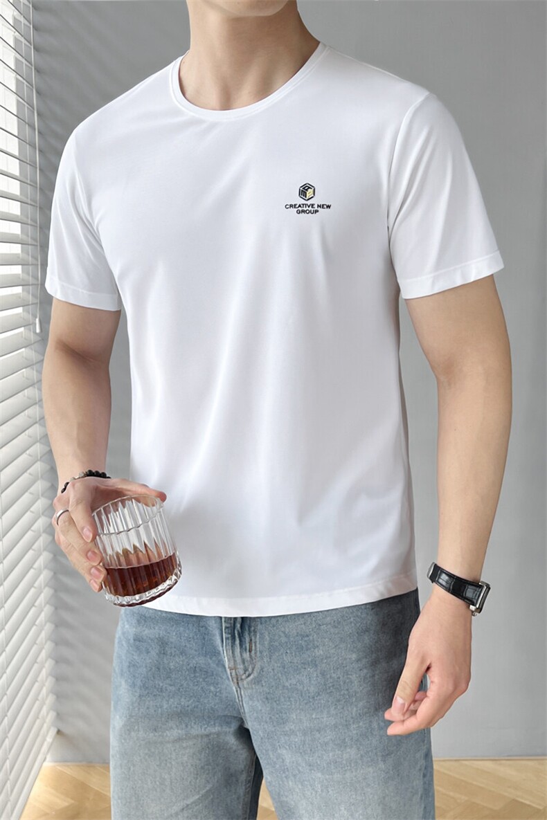 B353A904P25L-4XL夏季2025新款男士冰丝凉感速干短袖T恤白,男装T恤,电商B353