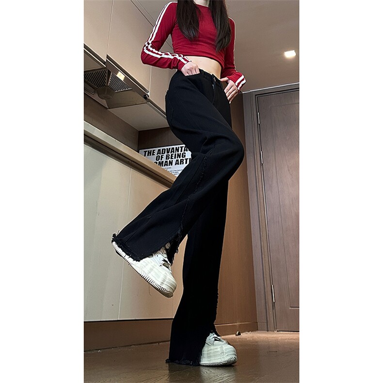 现货秋冬黄泥开叉毛边宽松牛仔裤女设计感微喇休闲裤男K5803-P55,男装牛仔裤,星座205