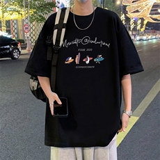 T805宽松短袖T恤男夏季2025新款半袖港风chic潮牌男生体恤衫，男装T恤，星座304A-1