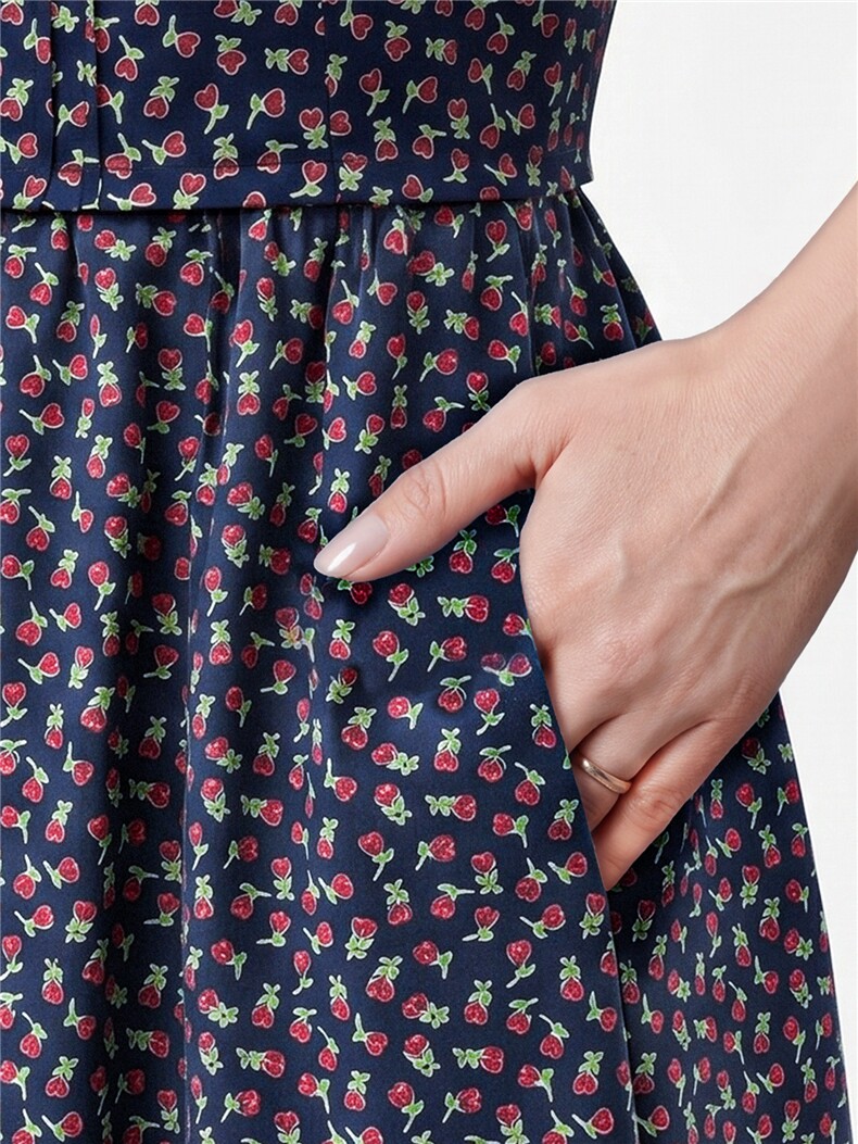 田园风碎花刺绣连衣裙女春夏收腰显瘦中长裙,女装连衣裙,水衣源