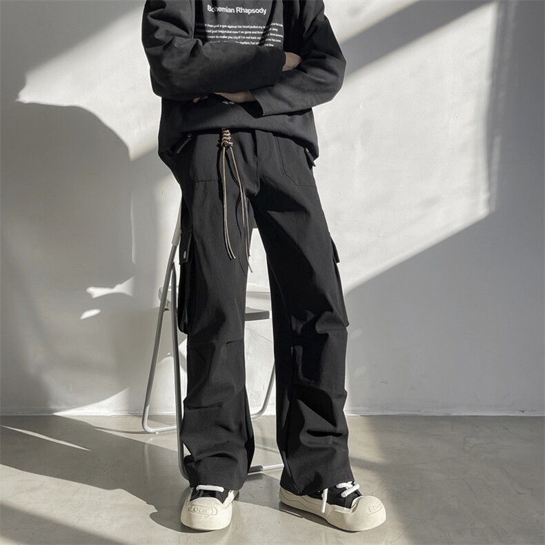 美式复古hiphop大口袋纯棉工装裤男女潮牌宽松直筒垂感裤子图片