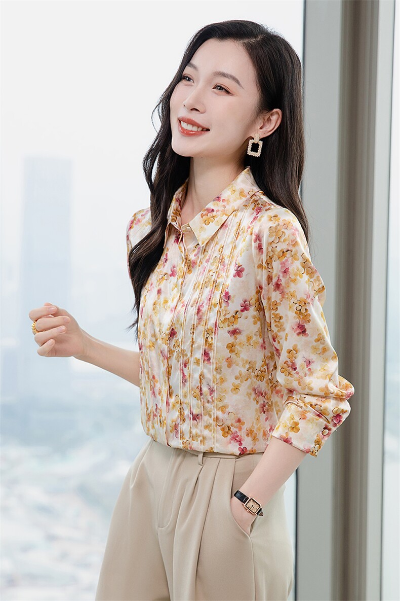 轻奢真丝衬衫女长袖2026春装品牌印花妈妈重磅真丝上衣小衫衬衣,女装衬衫,阿舍尔精品