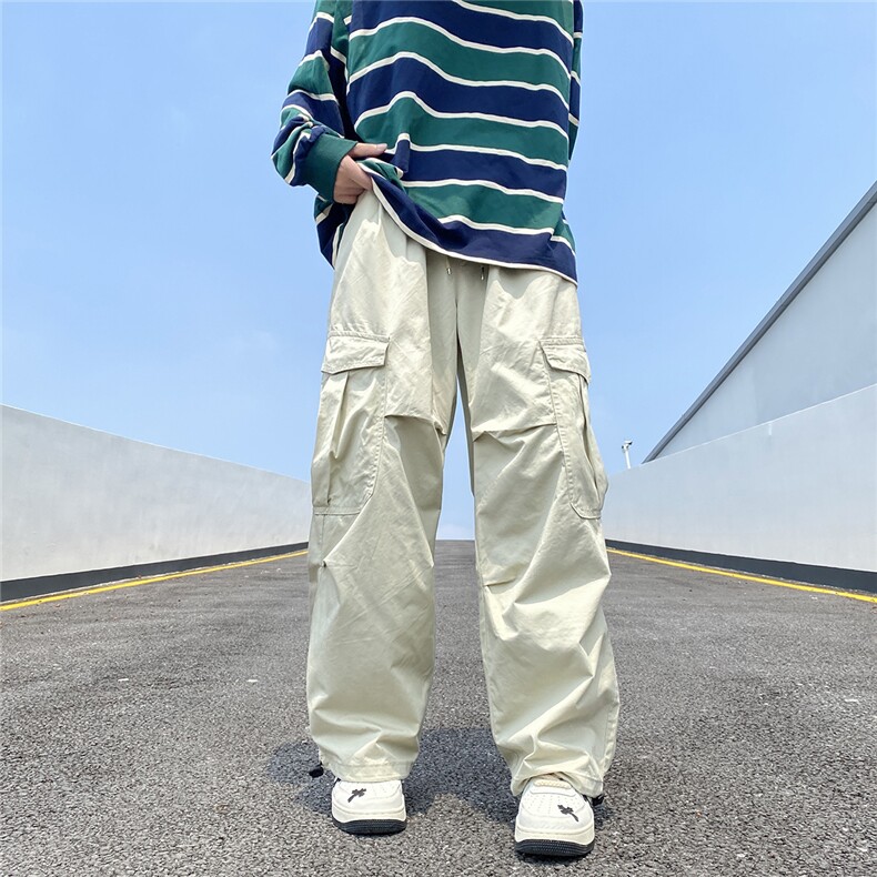 美式设计感工装休闲裤男夏季薄款长裤宽松直筒阔腿拖地裤,男装休闲裤,星座716-2