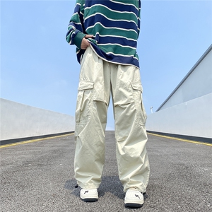 美式设计感工装休闲裤男夏季薄款长裤宽松直筒阔腿拖地裤图片