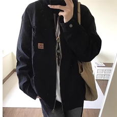 美式复古底特律夹克男女2025新款春秋季黑色情侣工装翻领开衫外套，男装夹克，星座1210-1
