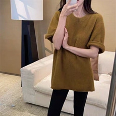 2025年秋季新款纯色圆领短袖时尚休闲百搭，女装针织衫/毛衣，旭驰羊绒