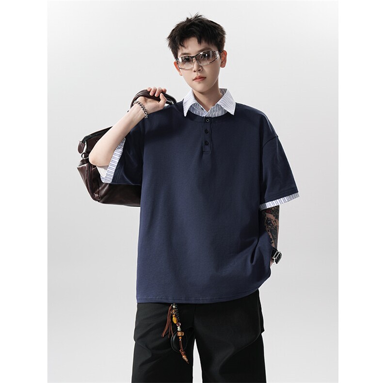 GENIOLAMODE日系纯棉短袖polo衫男新款夏季T恤凉感休闲宽松青少年图片