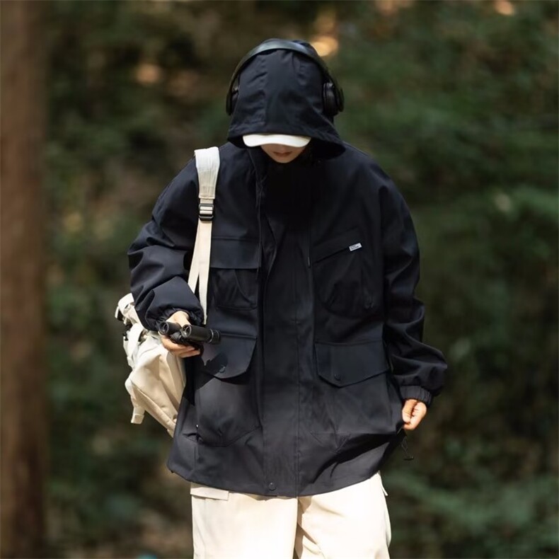 日系潮牌工装连帽夹克男休闲宽松运动户外山系冲锋衣外套CF81-p63图片