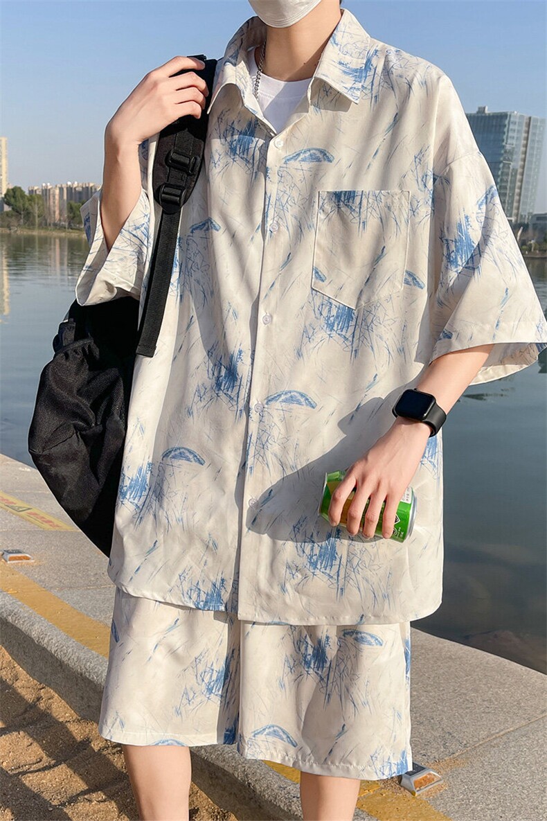 夏季海边沙滩男女同款休闲套装潮牌宽松大码XZ102B-1-TZ012P55,男装休闲套装,星座102B-1