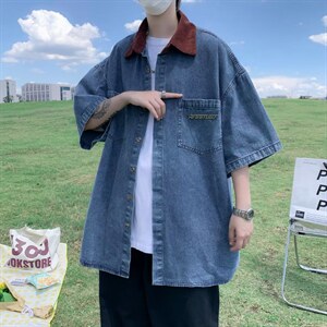 夏季短袖衬衫牛仔外套N4705P42,牛仔外套搭配衬衫好看图片