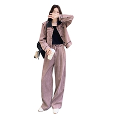 甜酷风撞色牛仔两件套女2025秋季新款洋气炸街美式休闲高腰阔腿裤，女装套装/套裙，2C317