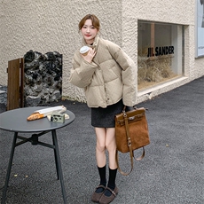 韩版时尚波点立领羽绒服女2025年冬季新款显瘦短款加厚白鸭绒外套，女装羽绒服，2C159