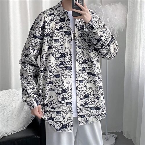 长袖印花衬衫男港风日系外套高质量C8027P35，男装衬衫，星座1116-2