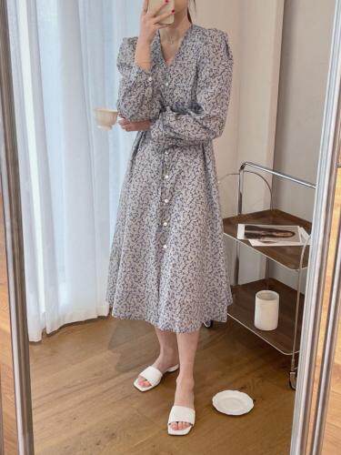 夏季碎花收腰连衣裙，女装连衣裙，TVMV(4F)