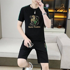 24336-P65夏季休闲T恤短裤男两件套欧货潮牌圆领短袖T恤套装，男装休闲套装，电商D310B-1