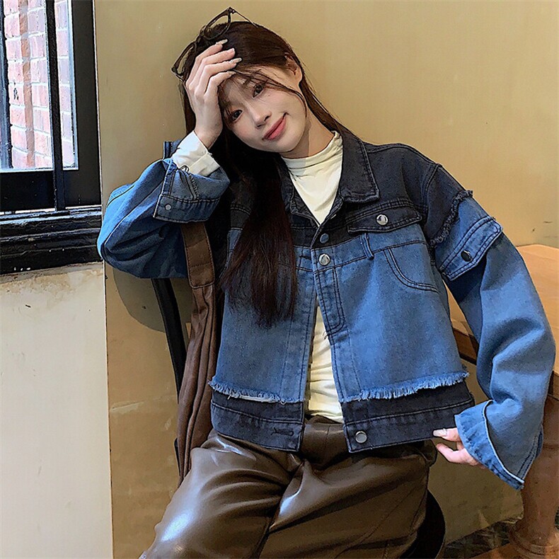 复古港风短款拼接牛仔外套新款女春秋韩版百搭夹克上衣NZ003-80,男装工装外套,星座911-3