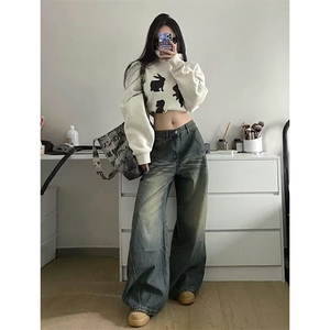 【网图】B221美式ins高街重工艺宽松微喇牛仔裤LK24391-特P52控88图片