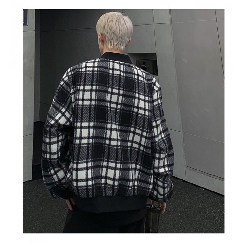 2024新款千鸟格棒球服领夹克青少年春秋撞色格子外套夹克JK98-P98,男装夹克,电商C307