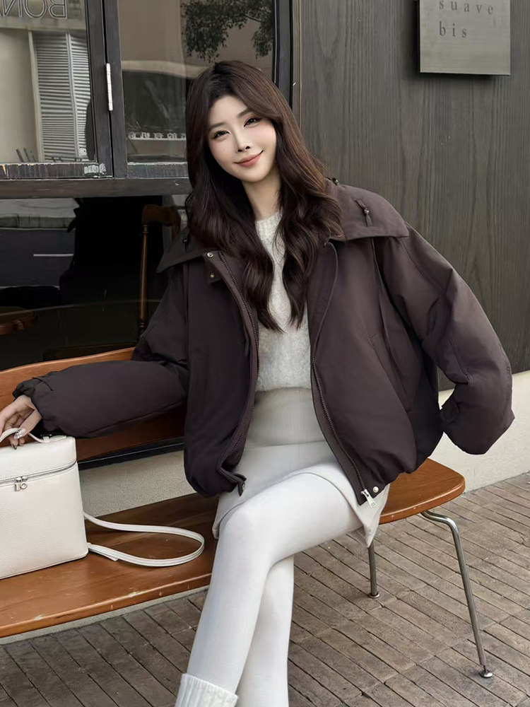 时尚立领短款羽绒服女2025冬新款小个子宽松显瘦保暖白鸭绒外套,女装羽绒服,琦鑫阁（原依鑫阁）