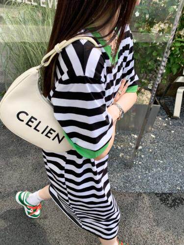条纹T裙 拼接亮色,女装,Queena PHoebe