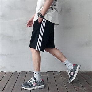 2021夏季港风潮大码新宽松男运动条纹卫裤休闲裤短裤K2036-P30图片