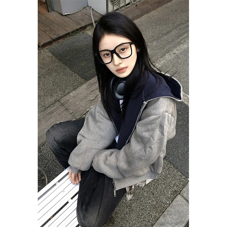 抖音得物高品质二开26春装美式重磅宽松结构双面连帽卫衣外套开衫,女装短外套,电商A443