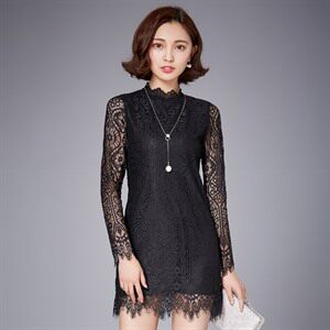 优雅蕾丝长袖连衣裙修身显瘦气质女神必备