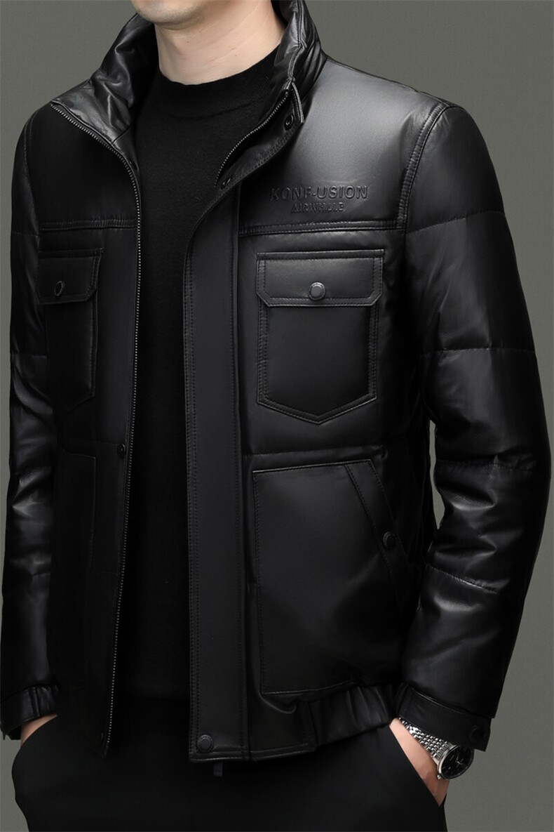 BG5605冬季海宁真皮羽绒服男白鹅绒时尚皮衣中年绵羊皮外套商务,男装羽绒服,电商B360