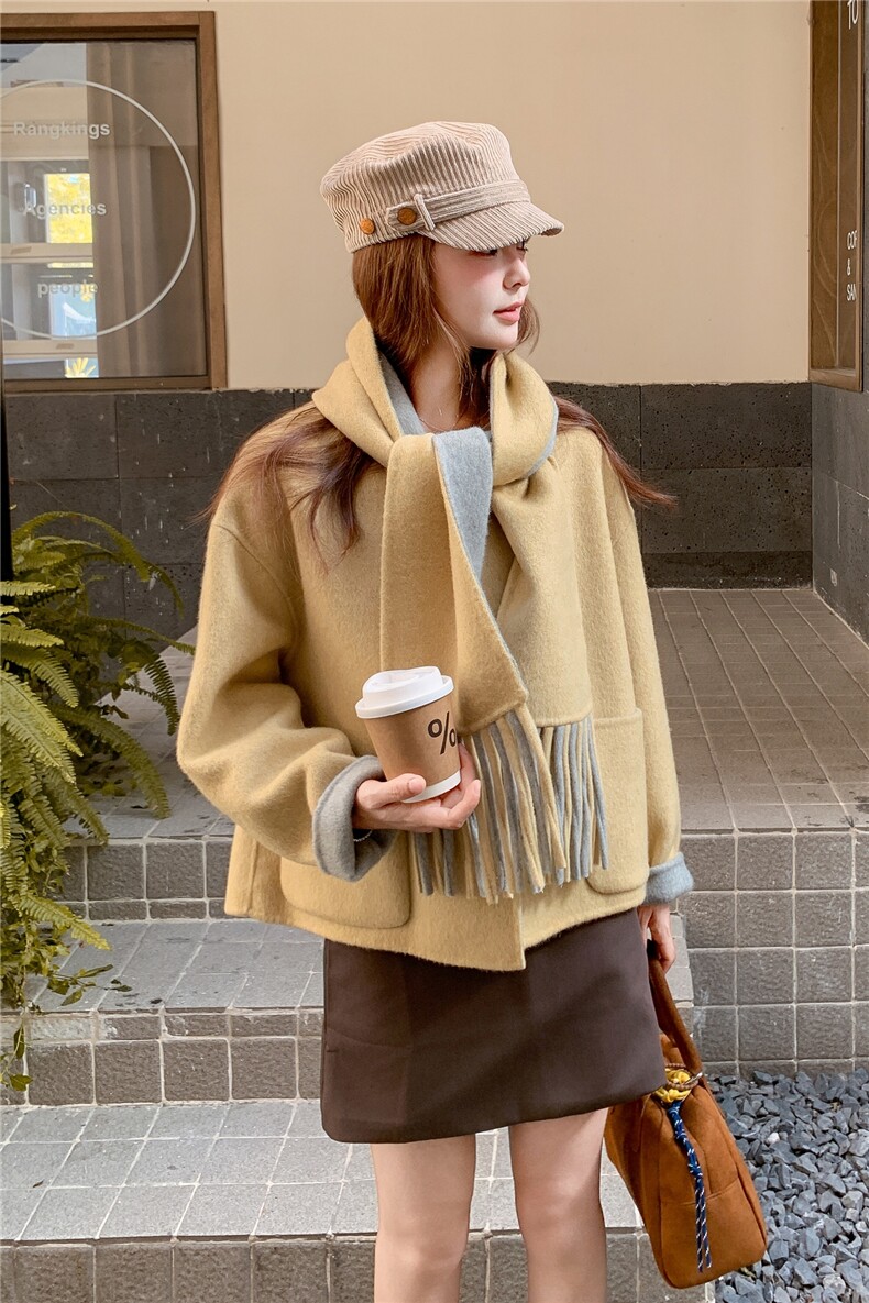 慵懒风设计感圆领双面羊绒大衣女2025冬季高级感时髦甜美毛呢外套,女装毛呢外套,2D014