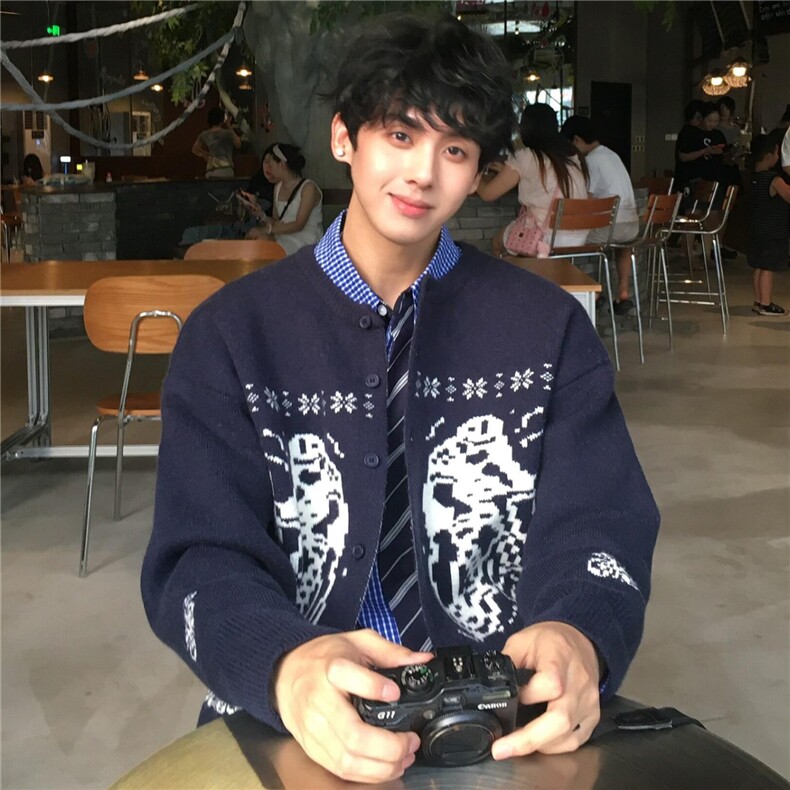 网图藏青色费尔岛毛衣开衫男美式复古情侣针织衫外套MY5333-特P60,男装针织衫/毛衣,星座1007（原301D）