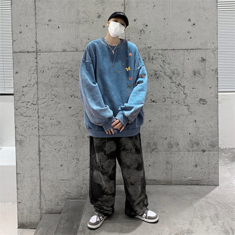 美式潮牌重磅水洗做旧圆领卫衣力推大码男XZ517A-BK5556-P58,男装卫衣,星座517A