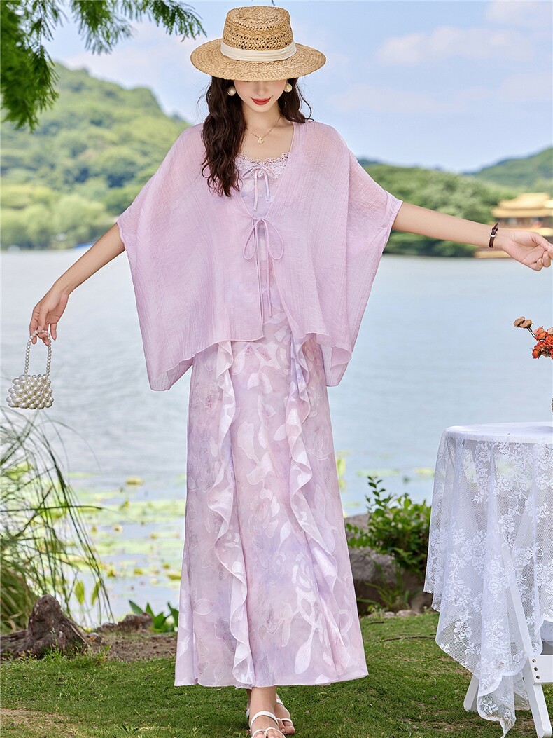 温柔风松弛感宽松罩衫吊带两件套,女装连衣裙,鑫鑫美