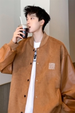 直播！2023新款男士加厚鹿皮绒拼皮夹克棒球服外套JK191P85控138，男装夹克，电商B220