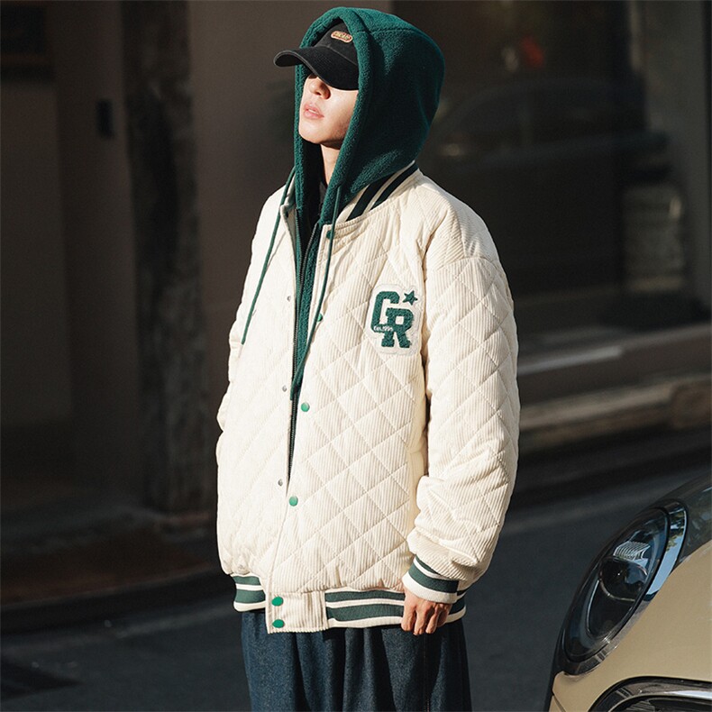 冬款青少年时尚毛巾绣棉服假两件连帽外套男士8135-P140 控价178图片