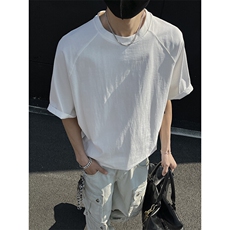 得物抖音高品质260克重磅宽松纯棉纯色双纱牛角插肩袖短袖T恤DT22，男装T恤，电商A486-1