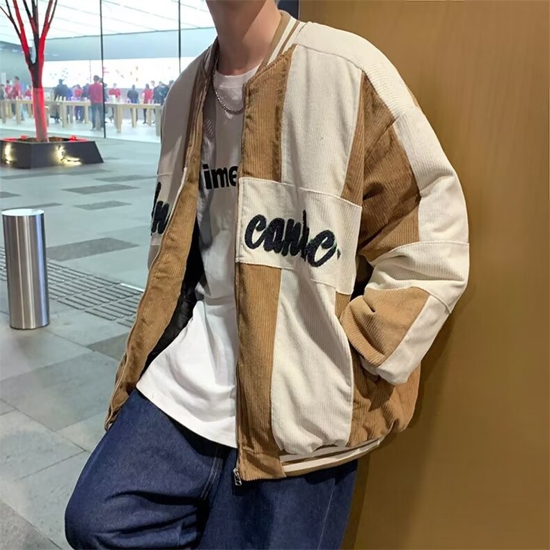 美式复古拼色刺绣灯芯绒棒球服男女夹克情侣外套WT33P67,男装夹克,星座1116-2