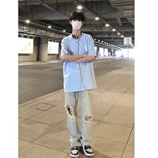 B221美式ins高街暗黑系小众拉链直筒牛仔裤LK23073-P65控88，男装牛仔裤，电商B221