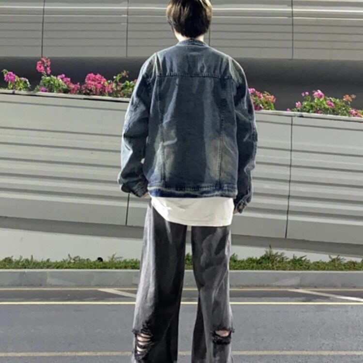 JK8936-P69美式复古水洗做旧拉链口袋牛仔外套男女潮流痞帅,男装工装外套,电商B323A