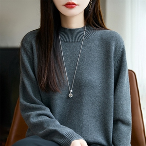 2025年秋季新款百搭女士长袖纯色半高领针织衫图片