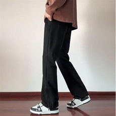 修身微喇vibe裤子美式高街花灰色卫裤潮牌男垂感脚拉链开叉直筒裤，男装休闲裤，星座601-2